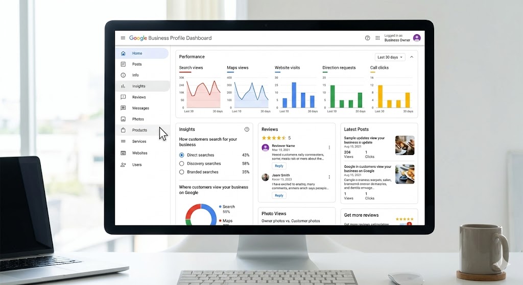 Google Business Profile dashboard optimization settings.