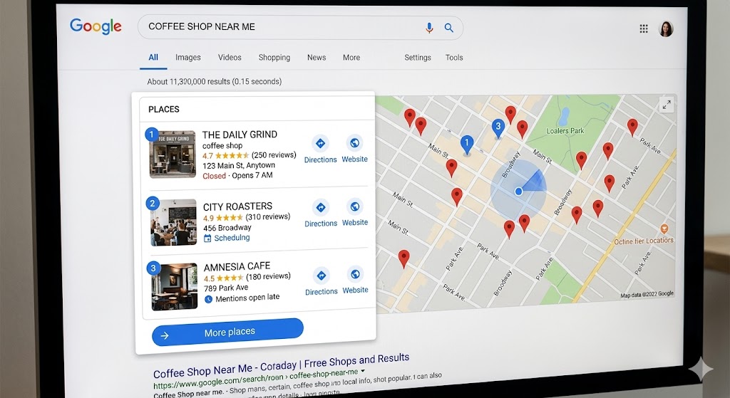 Google Local Pack ranking example for local businesses.